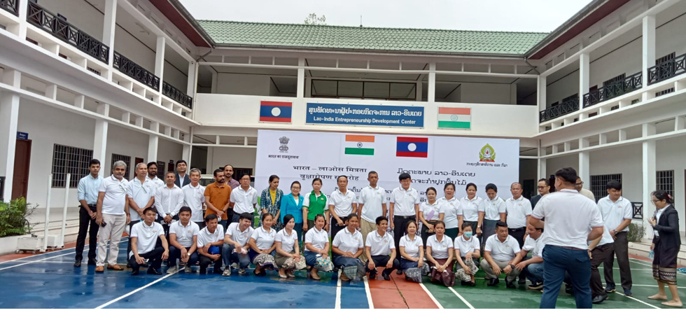 Associate Prof Dr. Phout Simmalavong, Min of Education & Sports & Amb Dinkar Asthana planted trees in premises of Laos-India Entrepreneurship Development Centre (LIEDC) to celebrate National Tree Day of Laos (01 June).