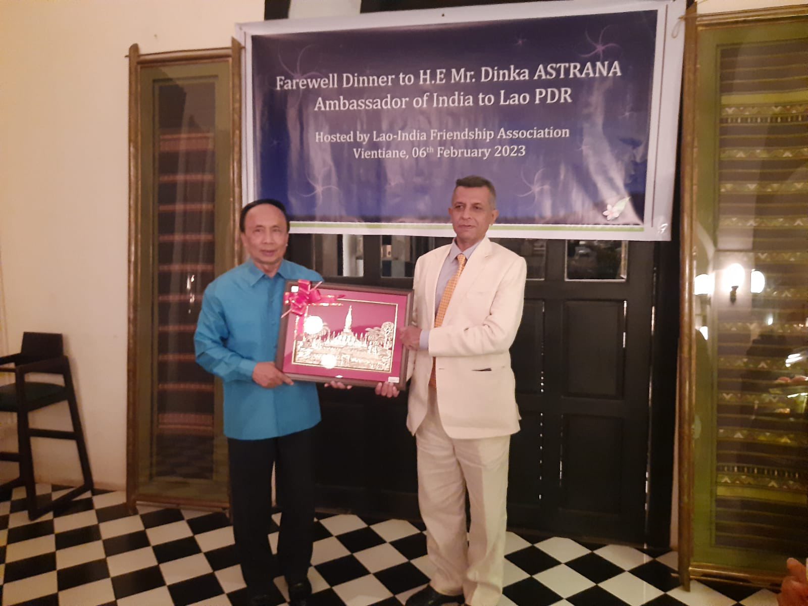 H.E. Amb Southam Sakonhninhom, President of Laos-India Friendship Association hosted a farewell dinner for H.E. Amb Dinkar Asthana