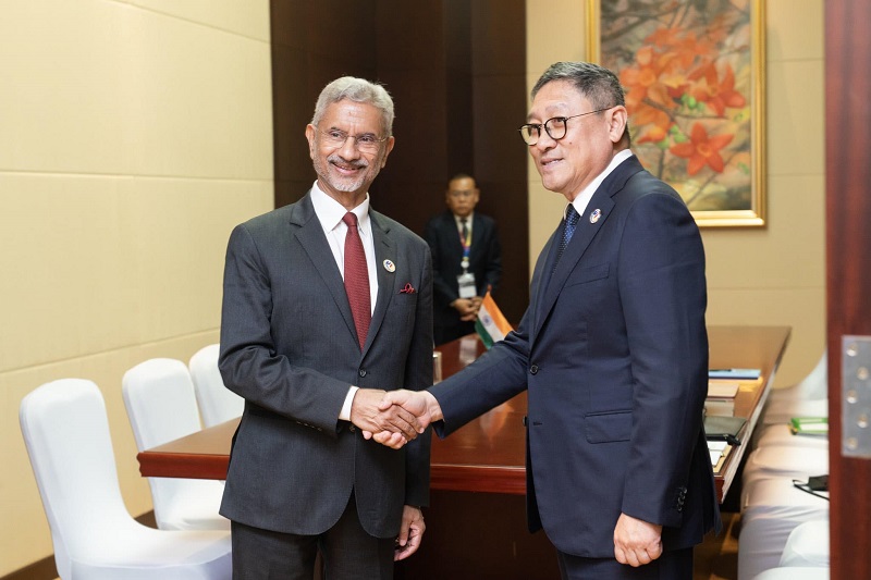 Honourable EAM Dr. S. Jaishankar met DPM & FM Sok Chenda Sophea of Cambodia on the sidelines of ASEAN meetings in Vientiane