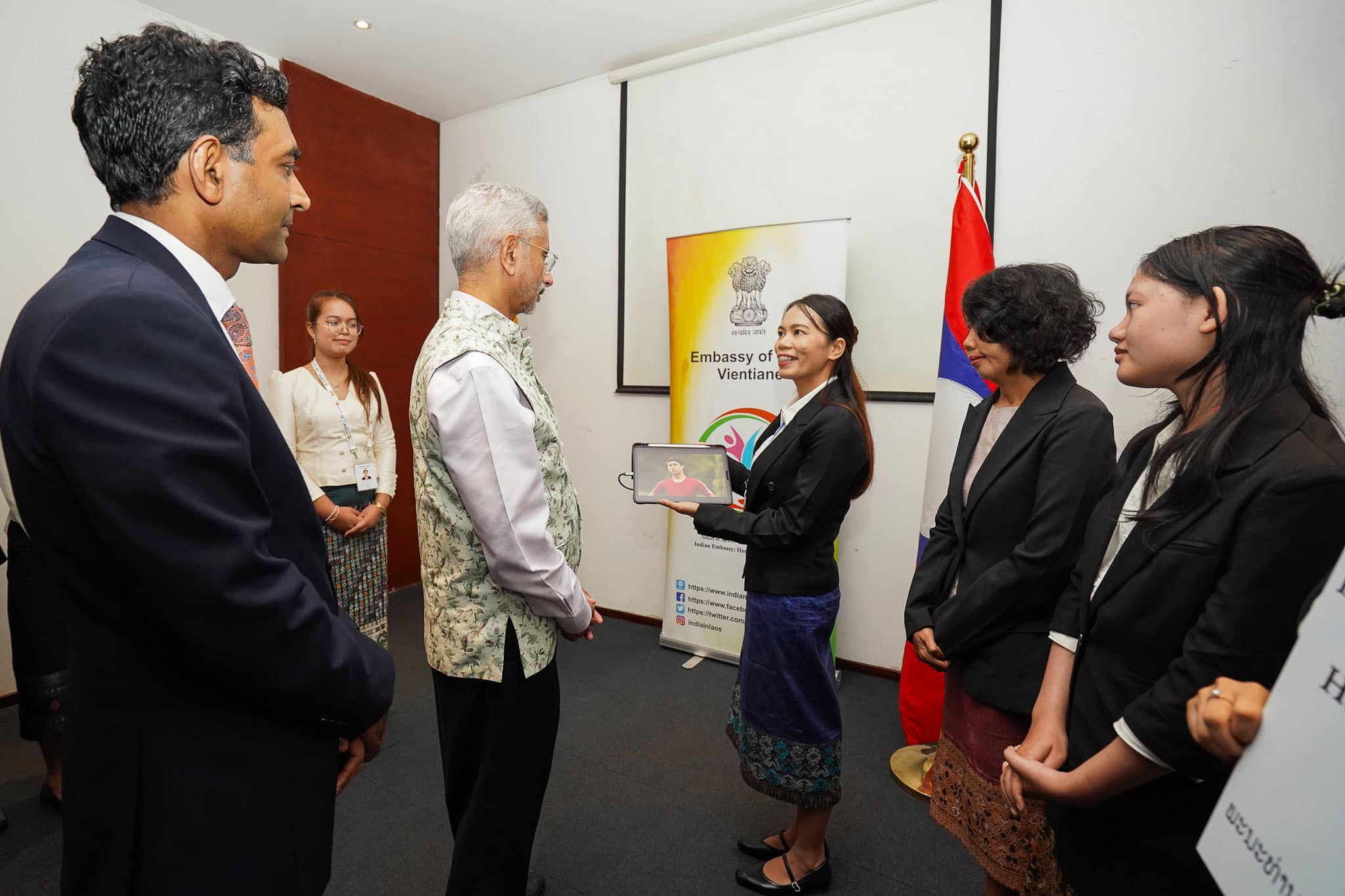 Honourable EAM Dr. S. Jaishankar launched the Common Yoga Protocol in Lao language developed by Art of Living in Vientiane